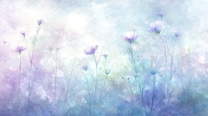 Soft Pastel Flowers Blooming Under a Dreamy Blue Background
