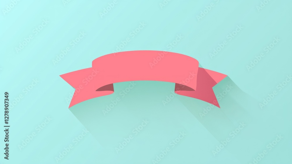 Poster a flat pink ribbon icon in a minimalist style, centered on a clean background.