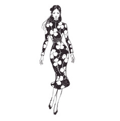 Stylish fashion models. Pretty young girls. Fashion girls Sketch
