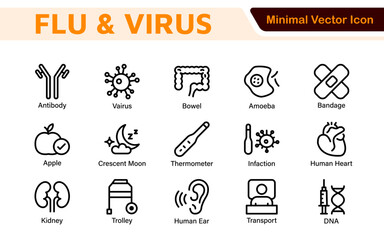 Flu & Virus Icon Set. An essential collection of icons designed to promote health awareness, perfect for enhancing medical materials, educational content, and public health campaigns.