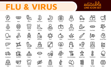 Flu & Virus Icon Set. An essential collection of icons designed to promote health awareness, perfect for enhancing medical materials, educational content, and public health campaigns.
