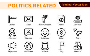 Politics Icon Set: A comprehensive collection of icons representing political themes, perfect for enhancing campaign materials, educational resources, and civic engagement initiatives.