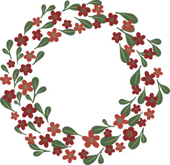 Red flowers and leaves wreath illustration for decoration on romance, wedding, luxury event and Valentine festival.