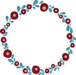 Red flowers and leaves wreath illustration for decoration on romance, wedding, luxury event and Valentine festival.