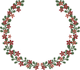 Red flowers and leaves wreath illustration for decoration on romance, wedding, luxury event and Valentine festival.