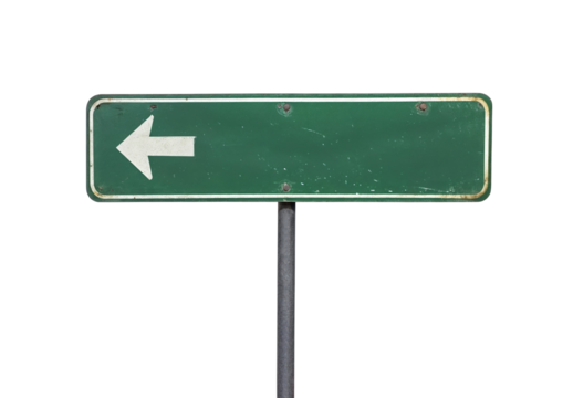 Blank green sign with a left arrow, isolated over transparent background, PNG cut-out
 - Powered by Adobe