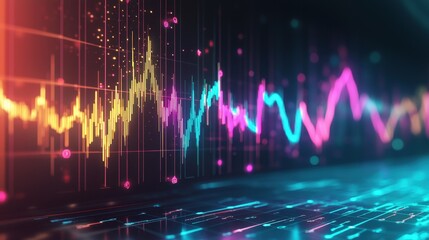 A broken profit forecast graph highlighted with neon cyber strokes on a futuristic business banner.