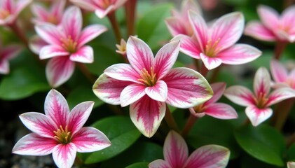 White and pink striped leaves with flowers on Tiarella Candy Stripe, stripes, groundcover, rhizomatous plants