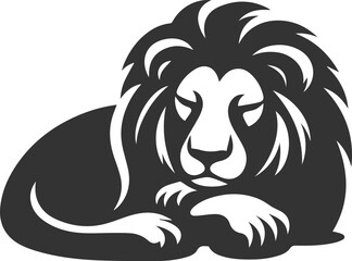 A lion resting its head on its paws and half asleep vector animal silhouette