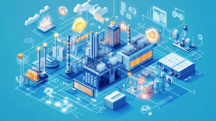 Obraz premium Smart factory concept. Communication network. INDUSTRY4.0