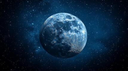 Fototapeta premium Dark blue moon in starry night sky.