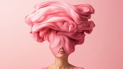 A person showcases a stunning hairstyle with voluminous pink hair styled into an artistic shape, highlighting the beauty of hair care and creativity
