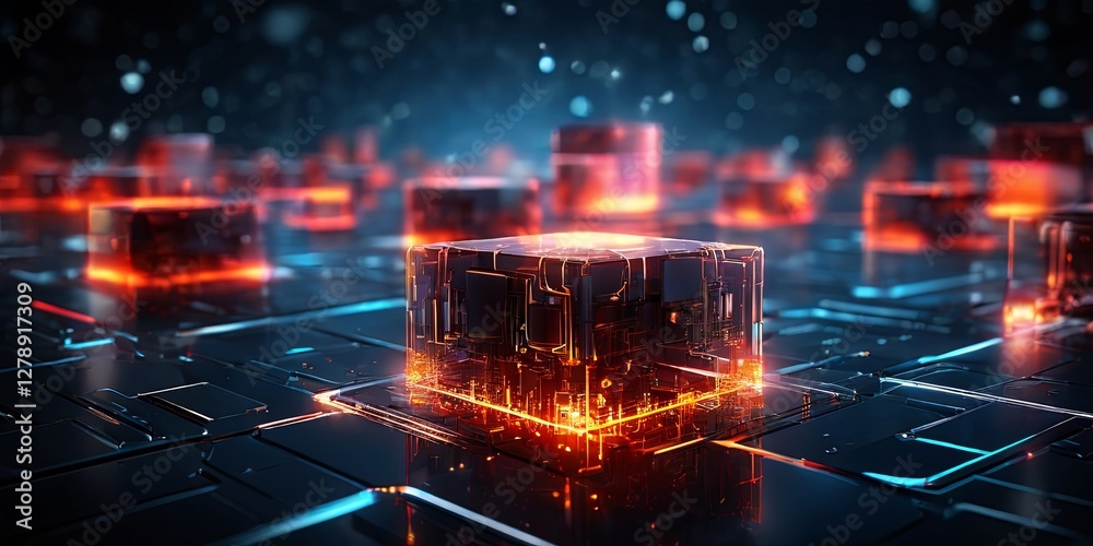 Aufkleber A computer chip with a red square on it
