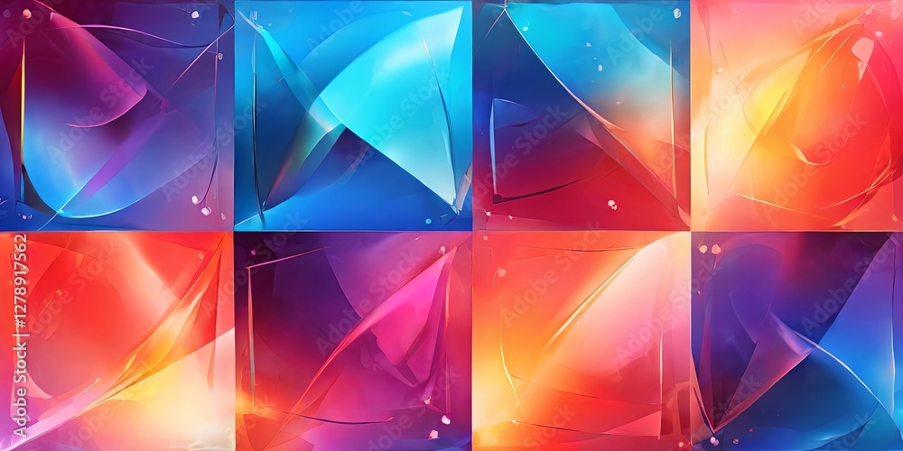 Poster a set of eight colorful images with a blue background