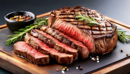 Grilled gourmet perfect Steak , close up, bokeh, herb, smoke