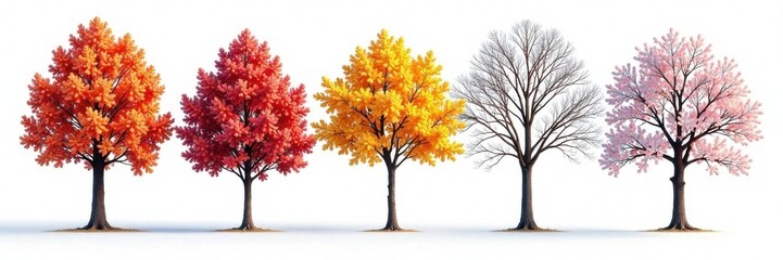 Fototapeta premium High-resolution collection of tree branches against white background, Macro, Green