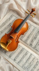 Fototapeta premium Classical music performance home studio violin soft lighting close-up artistry and craftsmanship