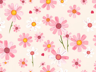  Seamless Pink Daisy Flower Pattern on Soft Background