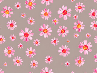 Floral Seamless Pattern of Pink Daisies on Brown Background