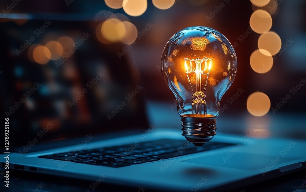 Aufkleber a glowing light bulb hovering above a laptop, representing business innovation and technology startu