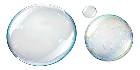 Two Different Soap Bubbles on Transparent Background, Fun, Floating Designs