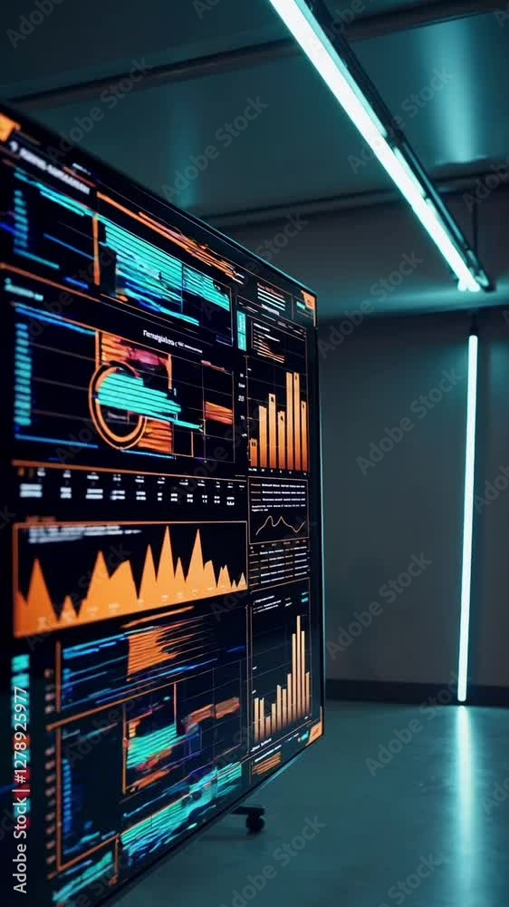 Poster dynamic data analysis on a futuristic digital display in motion