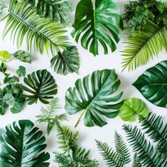 Tropical leaves pattern on white background, nature art