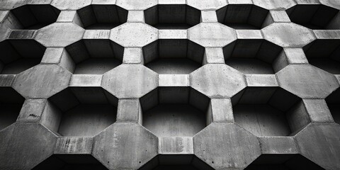 Abstract Concrete Wall with Hexagonal Pattern in Monochrome Style for Architectural Design