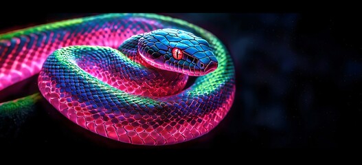 Striking neon snake art with vibrant pink & green glow. Ideal for cyberpunk, futuristic themes, music events, digital art, and bold creative projects.