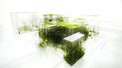 Fototapeta premium An abstract design of buildings with green vegetation on top