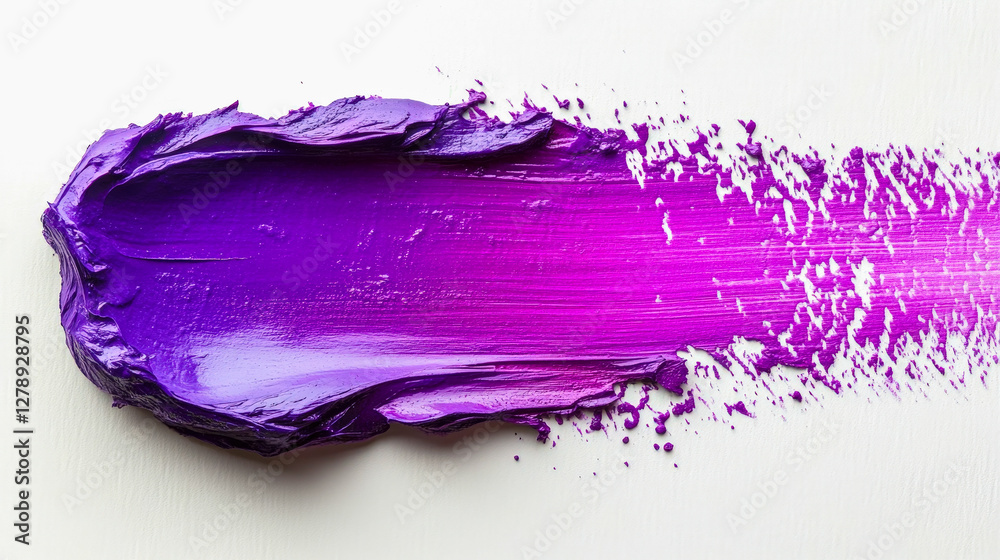Poster a streak of vivid purple paint spreads on a smooth white surface, showcasing an artistic blend of co