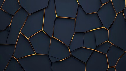 Cracked Dark Surface with Golden Highlight for Abstract Textures and Modern Backgrounds