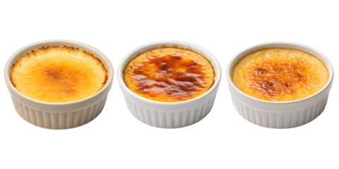Three Different Delicious Desserts on Transparent Background, Indulgent, Caramelized Sugar Topping