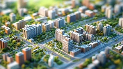 Fototapeta premium A cityscape with buildings and trees in the foreground