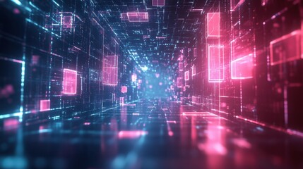 Futuristic Digital Tunnel with Neon Light Effects Creating a High-Tech Ambience