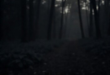 Fototapeta premium Generative AI image depicting a dark and mysterious foggy forest at night, creating a sense of mystery and isolation