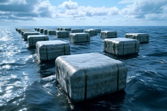 Cargo ship full of standard shipping containers at the sea during shipping at day time Neural network generated image Not based on any actual scene or pattern