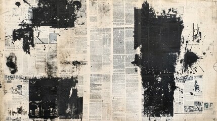 Artistic monochrome collage featuring newspaper cutouts.