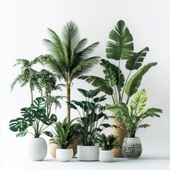 Obraz premium Tropical plants in pots, indoor scene, home decor
