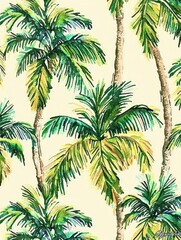 Vibrant watercolor pattern featuring exotic palm trees.