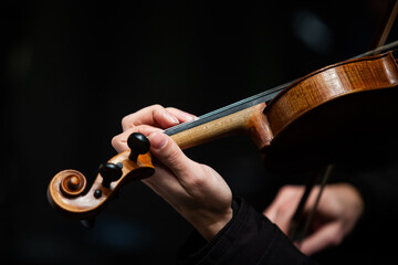  Close-up of a musician's hand playing the violin