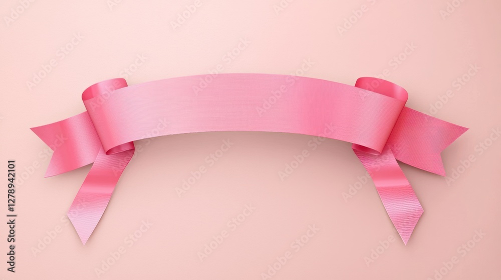Poster a minimal pink ribbon banner design with clean lines and pastel colors.