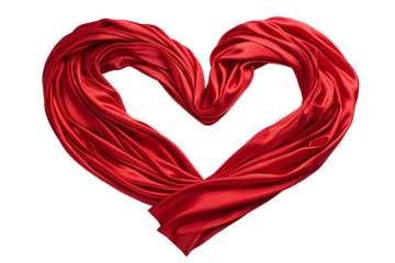 Heart Made of Abstract Red Silk on Transparent Background, Passionate, Silk Heart Design