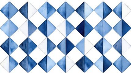 Blue Diamond Pattern Design with Watercolor Texture and Geometric Shapes for Interior Decor