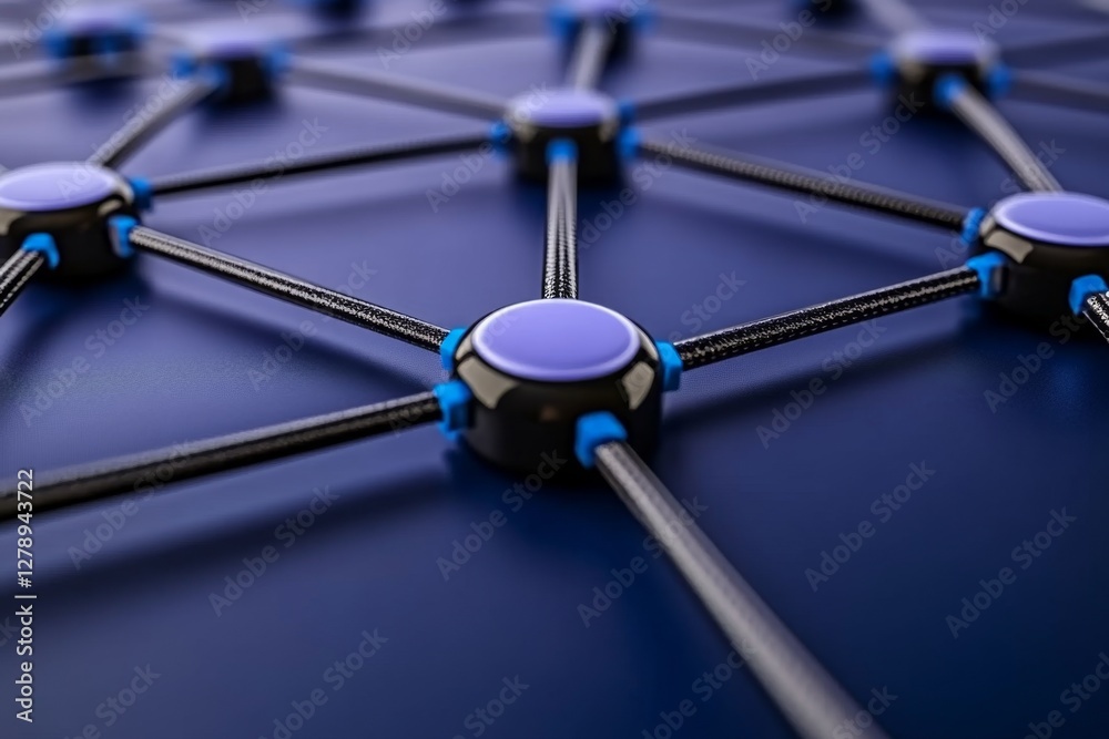Aufkleber Abstract connected dots and lines on blue background Communication and technology network concept with moving lines and dots