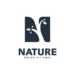 Simple Letter N With Tree Nature Logo Design