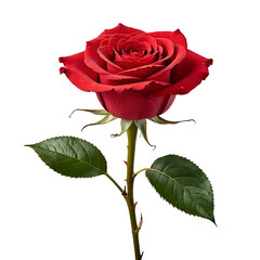 Fototapeta premium Single Red Rose on Transparent Background - Perfect for Valentine's Day Cards, Wedding Invitations and Romantic Designs