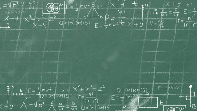 Hand Drawn learning math formula symbol chalk texture on school Chalkboard, Chalk style loop seamless animation 