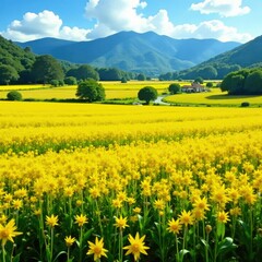 Paisajes de arrozales con un estanque de patos, patos,