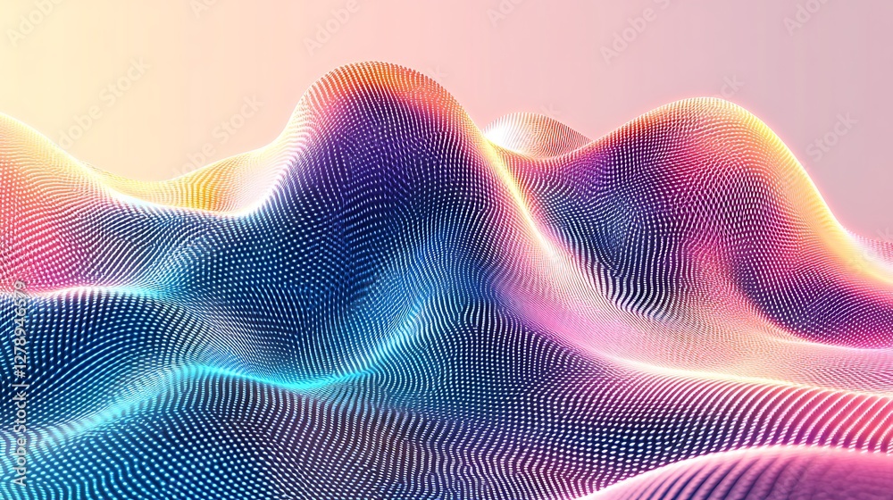 Poster digital rendering showcasing colorful waves constructed from many small dots